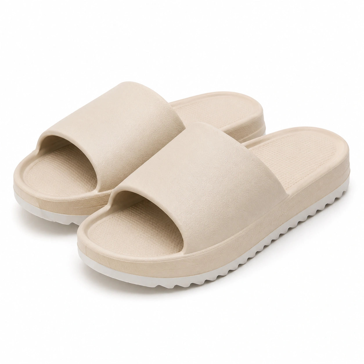 Badeschlappen Größe 42/43 aus Schaumstoff Beige mit profilierter Sohle