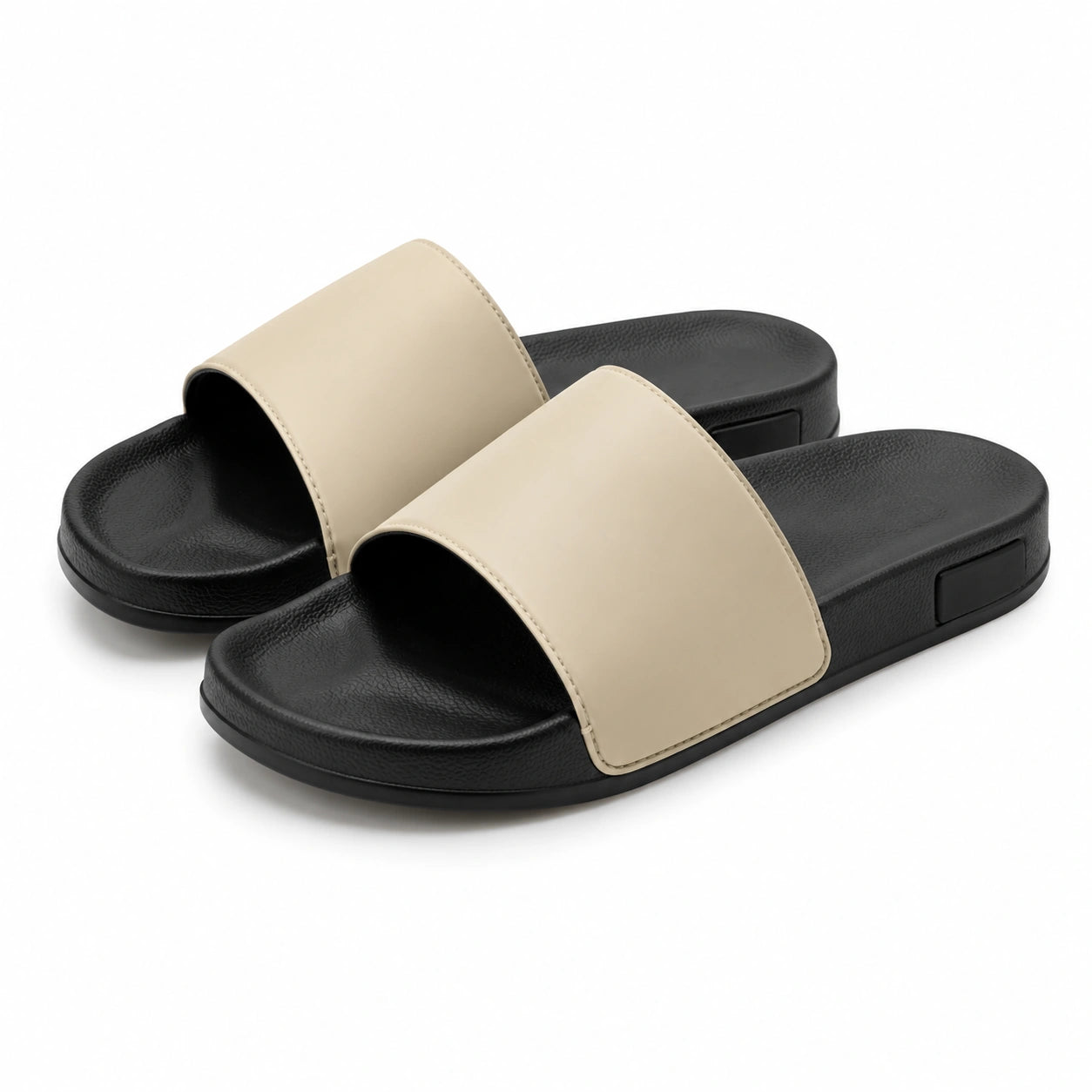 Badeschlappen Größe 42/43 Schwarz Beige mit breitem Kunststoffriemen