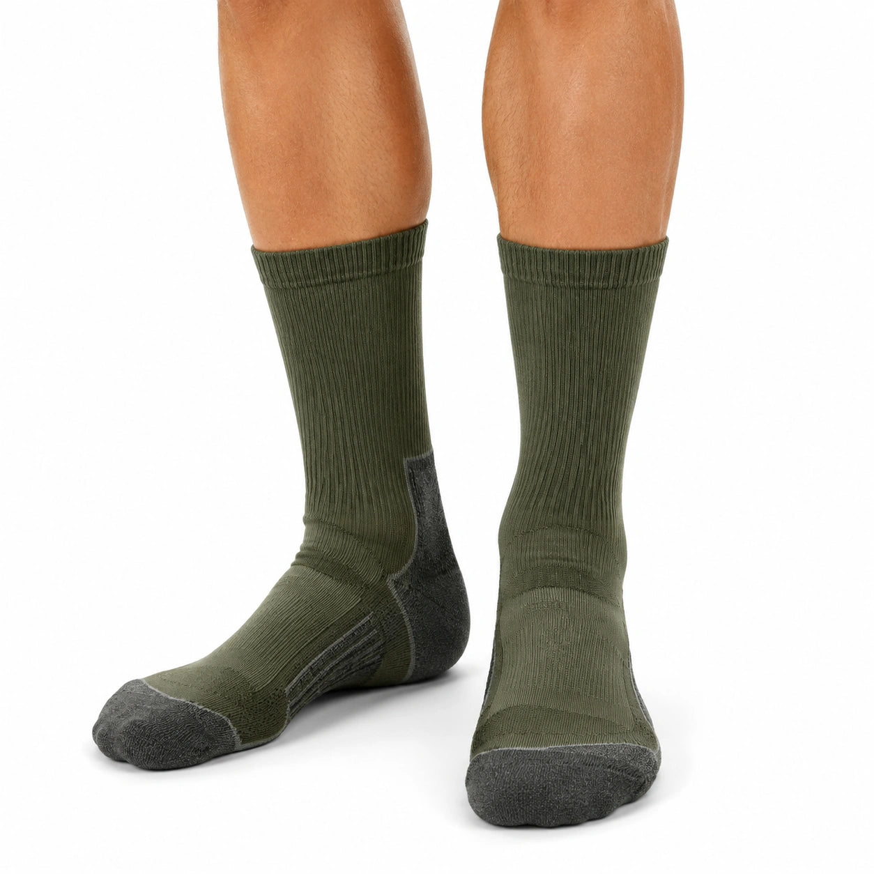 Sportsocken 39-42 aus Textilfasern olivgrün anthrazit gerippt für Alltag und Sport