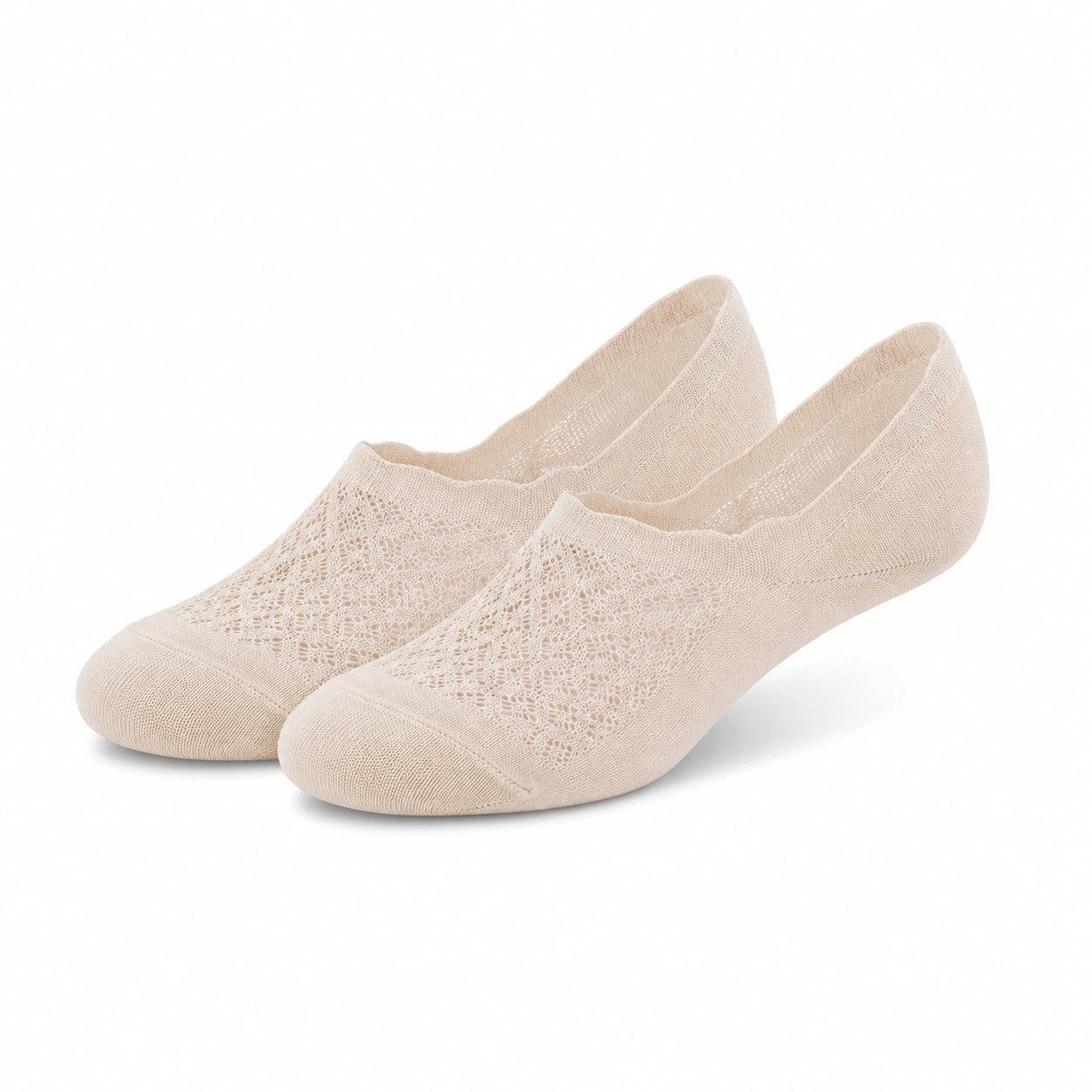 Damen Füßlinge Größe 39-42 aus Textil in Beige mit Spitzenmuster