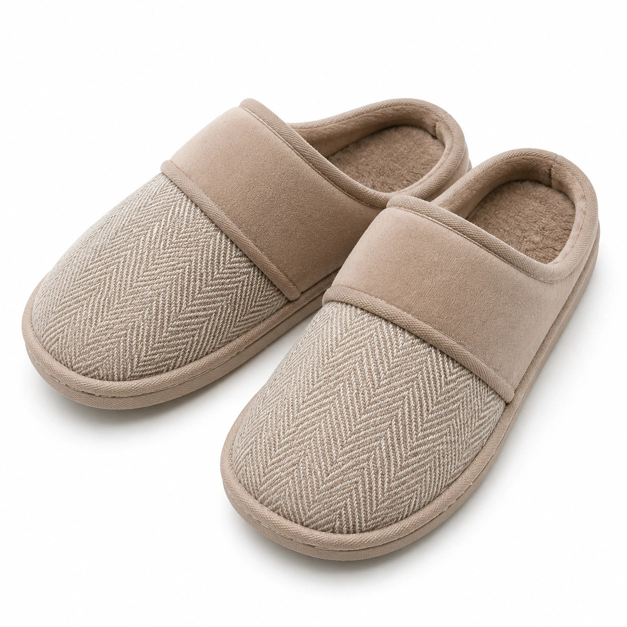 Hausschuhe Größe 40/41 aus Textil in Beige mit Herringbone-Muster für Innenräume