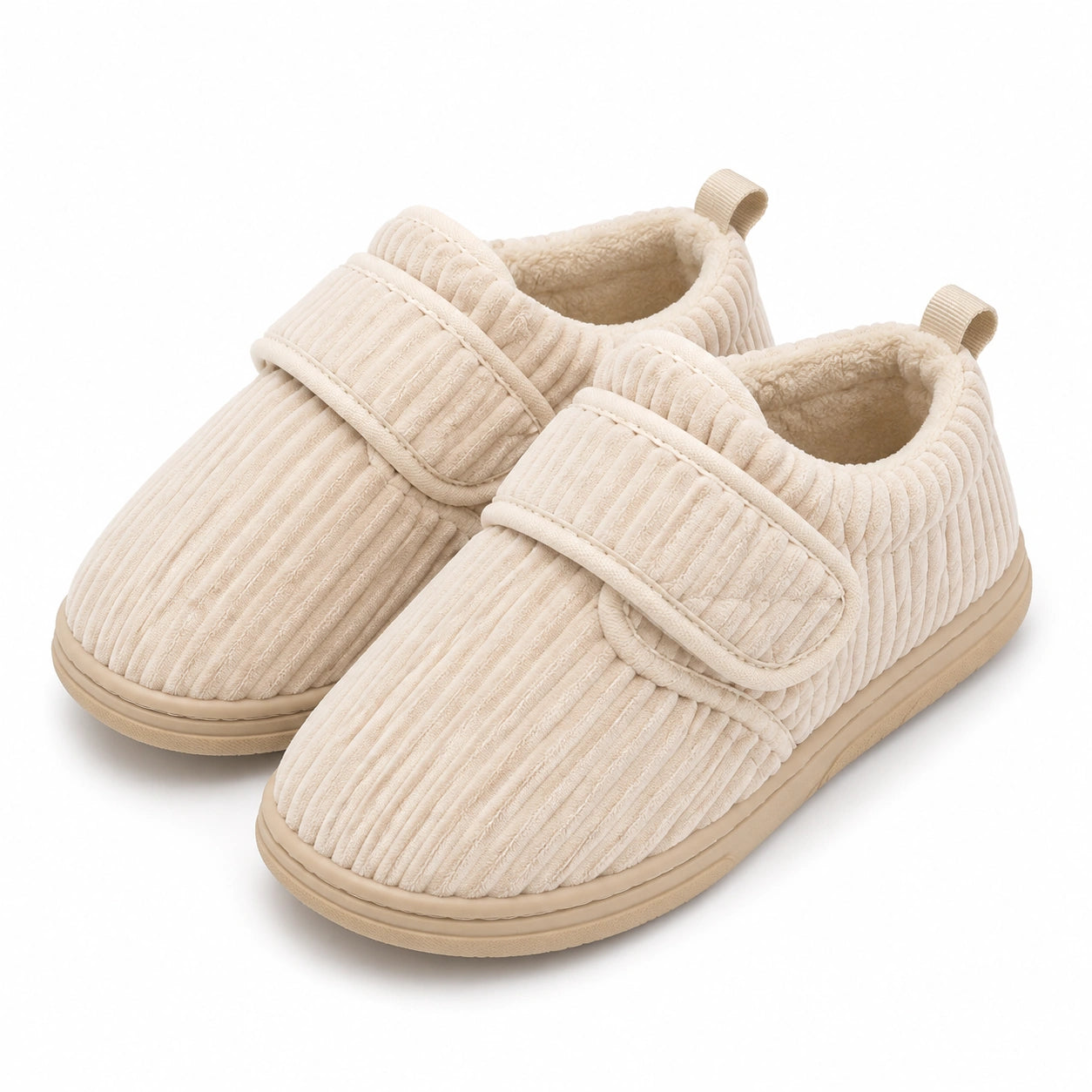 Hausschuhe 42/43 aus Textil in Creme mit Klettverschluss und weichem Futter