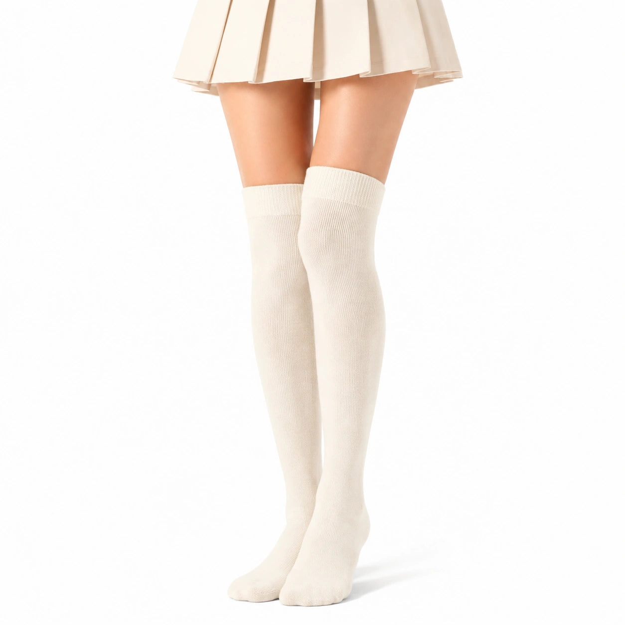 Damen Kniestrümpfe 39-42 aus Stricktextil Creme gerippt