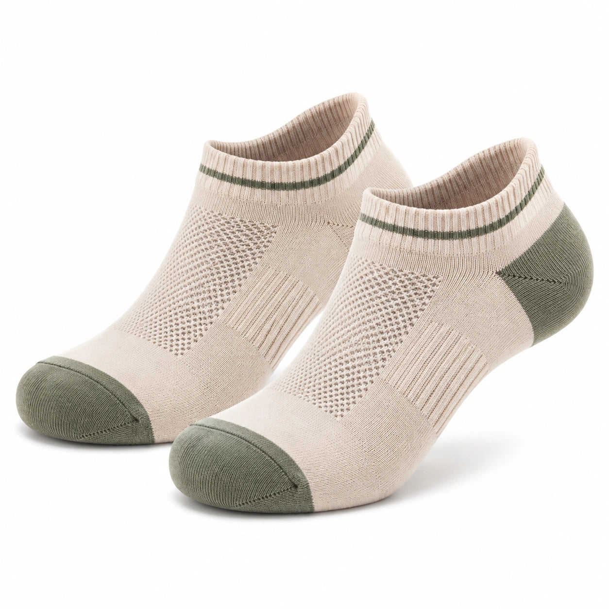 Sneakersocken 43-46 aus Textil Beige Grün mit atmungsaktivem Strickdesign