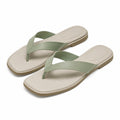 Zehentrenner 42/43 Kunstleder Salbeigrün Beige flache Sommerschuhe