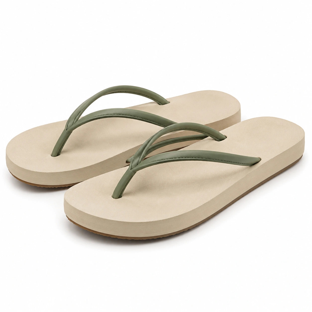 Zehentrenner-Sandalen Größe 42/43 Beige Grün mit Synthetikriemen für Freizeit