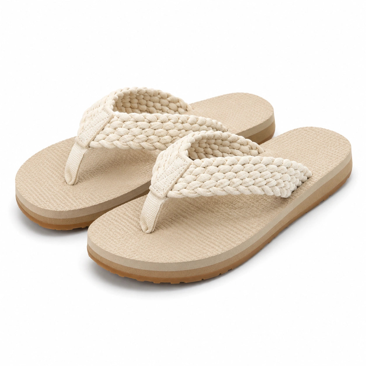 Zehentrenner Größe 40/41 Textil Beige geflochtene Sommerschuhe
